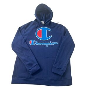 Champion Logo Graphic Navy Blue Hoodie Sweatshirt Mens 2XL Athletic‎ Wear